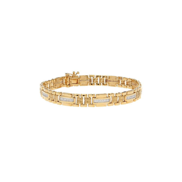 Men's Yellow Gold Diamond Link Bracelet with Rhodium Accent 3/8ct TDW