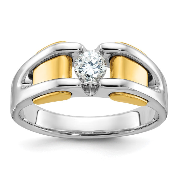 10K Two-tone Polished Solitaire Men's Ring