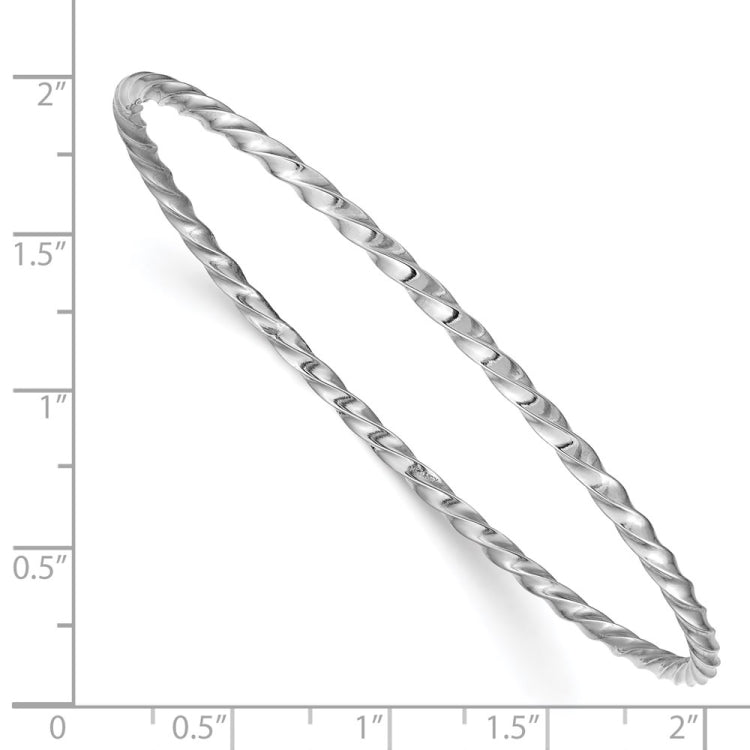 14k White Gold Polished Twisted 2.50mm Slip-on Round Bangle Bracelet