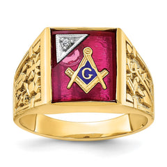 Men's Masonic Lodge Ring with Red Spinel and Diamond Accent Mounting