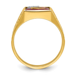 Men's Masonic Lodge Ring with Red Spinel and Diamond Accent Mounting