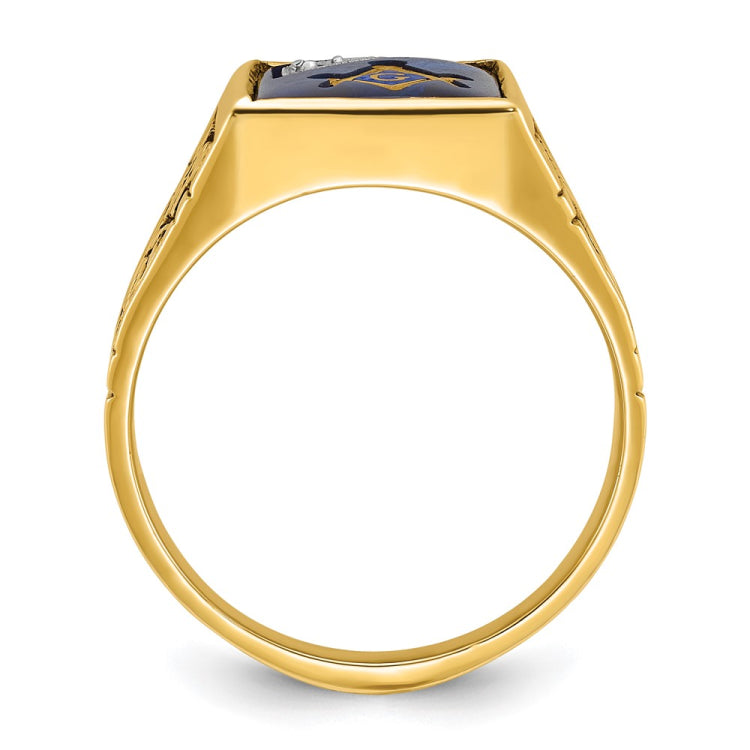 14K with White Gold Inlay Polished Created Sapphire and Diamond Masonic Mas