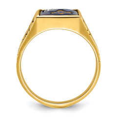 14K with White Gold Inlay Polished Created Sapphire and Diamond Masonic Mas