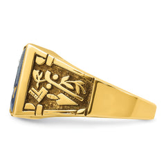 14K with White Gold Inlay Polished Created Sapphire and Diamond Masonic Mas