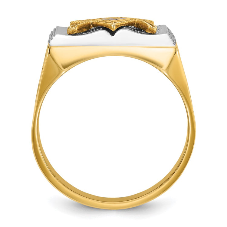 10K Polished and Textured with White Rhodium Blue Enamel Masonic Master Men