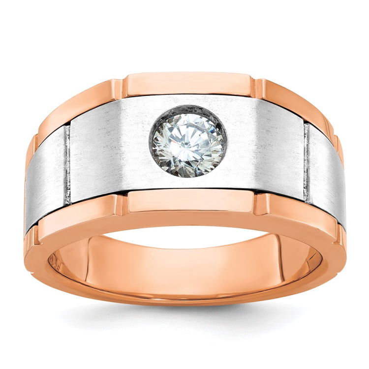 Men's Rose/White Gold Solitaire Ring with Satin Finish *CUSTOMER DIAMONDS*
