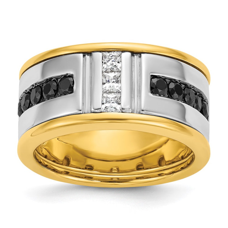 IBGoodman 14k Two-tone Men's Polished and Grooved Black and White 1 Carat A Quality Diamond Ring