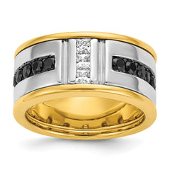 IBGoodman 14k Two-tone Men's Polished and Grooved Black and White 1 Carat A Quality Diamond Ring