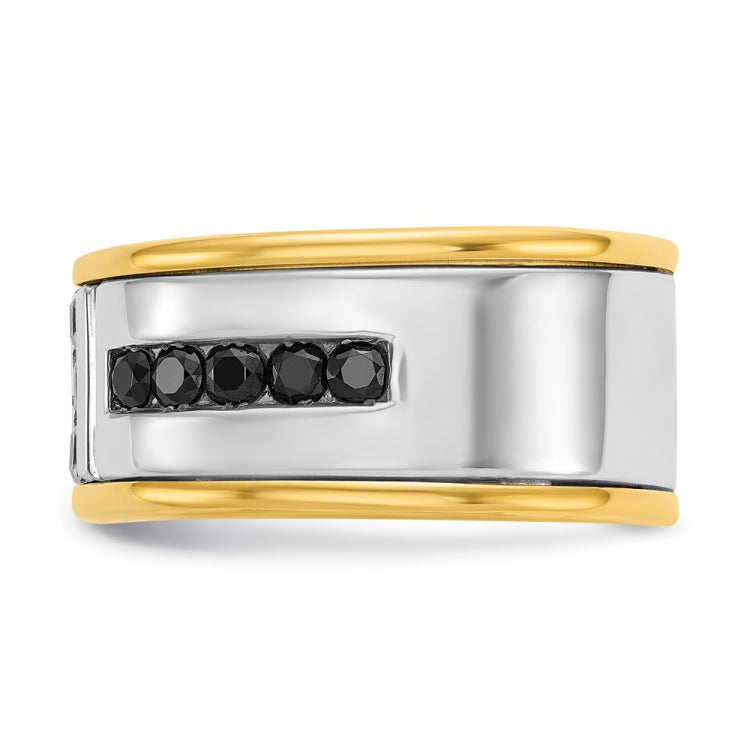 IBGoodman 14k Two-tone Men's Polished and Grooved Black and White 1 Carat A Quality Diamond Ring