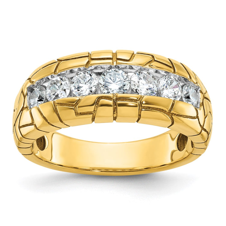 IBGoodman 10k Men's Polished and Nugget Texture 7-Stone 1 Carat BB Quality Diamond Ring