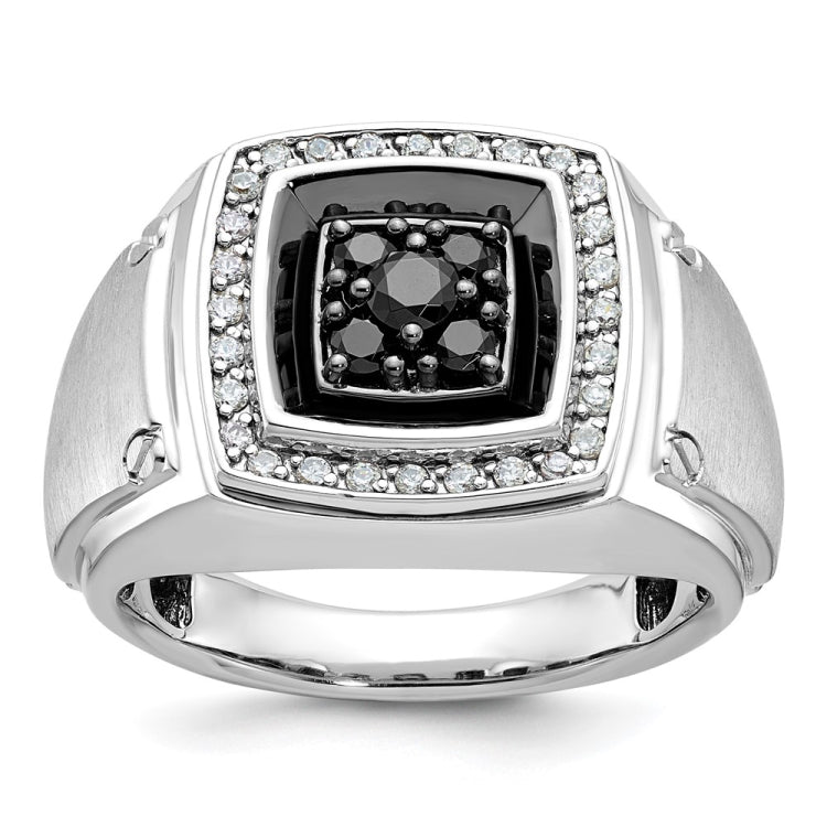 Men's WG Cluster Ring with Satin Sides and Black Rhodium Accent Mounting