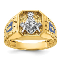 10K Polished and Textured with White Rhodium Blue Enamel Diamond Masonic Ma