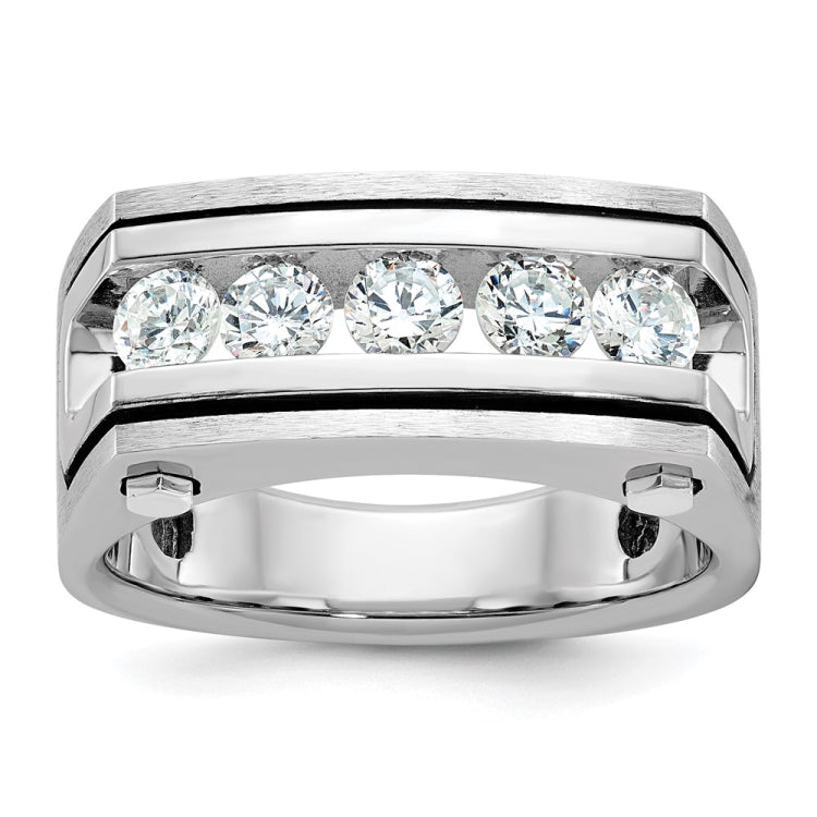 IBGoodman 14k White Gold Men's Polished Satin and Grooved 5-Stone Ring Mounting