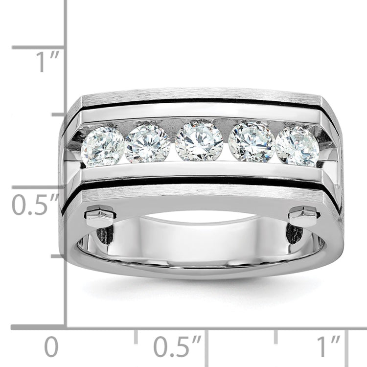 IBGoodman 14k White Gold Men's Polished Satin and Grooved 5-Stone Ring Mounting