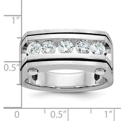 IBGoodman 14k White Gold Men's Polished Satin and Grooved 5-Stone Ring Mounting