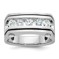 IBGoodman 14k White Gold with Black Rhodium Men's Polished Satin and Grooved 5-Stone 1 Carat A Quality Diamond Ring