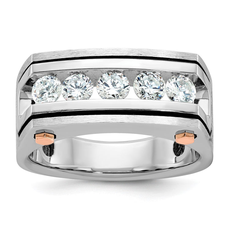 IBGoodman 14k Two-tone Men's Polished Satin and Grooved 5-Stone Ring Mounting