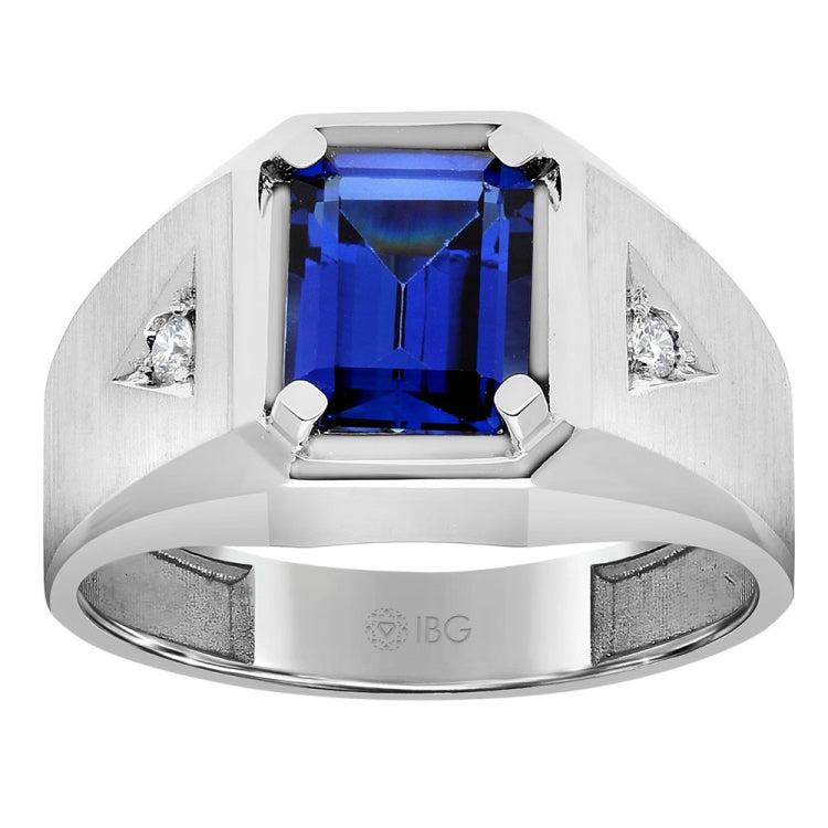 10k Men's WG Sapphire and Diamond Ring with Satin Finish Accent