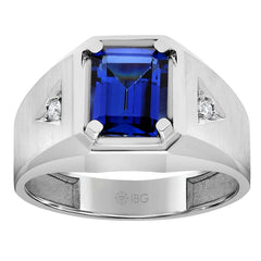 10k Men's WG Sapphire and Diamond Ring with Satin Finish Accent