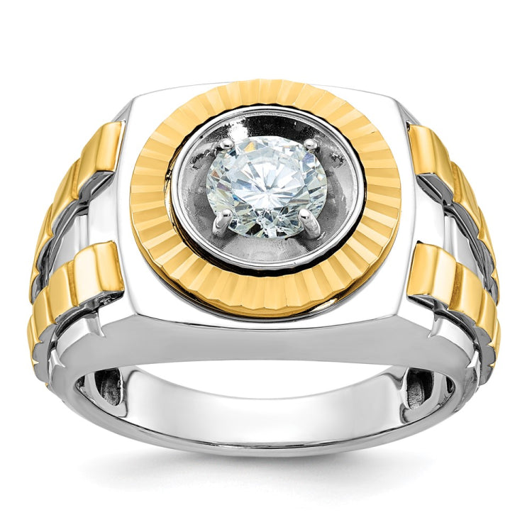 10K Two-tone Polished and Satin Solitaire Men's Ring Mounting