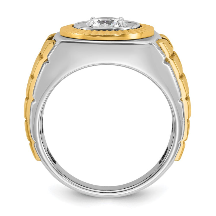 10K Two-tone Polished and Satin Solitaire Men's Ring Mounting