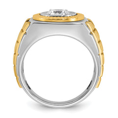 10K Two-tone Polished and Satin Solitaire Men's Ring Mounting