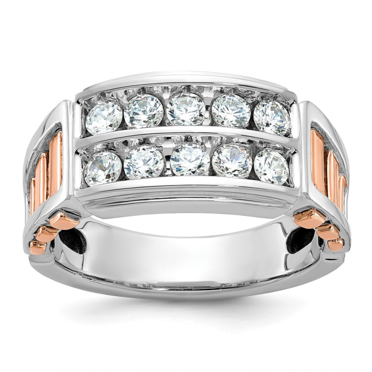 IBGoodman 14k White and Rose Gold Men's Polished and Cut-Out 2-Row 1 Carat A Quality Diamond Ring