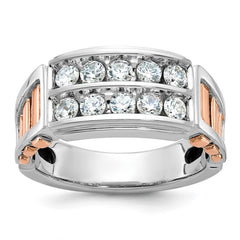 IBGoodman 14k White and Rose Gold Men's Polished and Cut-Out 2-Row 1 Carat A Quality Diamond Ring