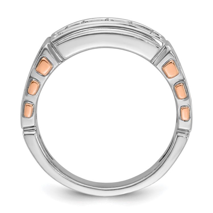IBGoodman 14k White and Rose Gold Men's Polished and Cut-Out 2-Row 1 Carat A Quality Diamond Ring