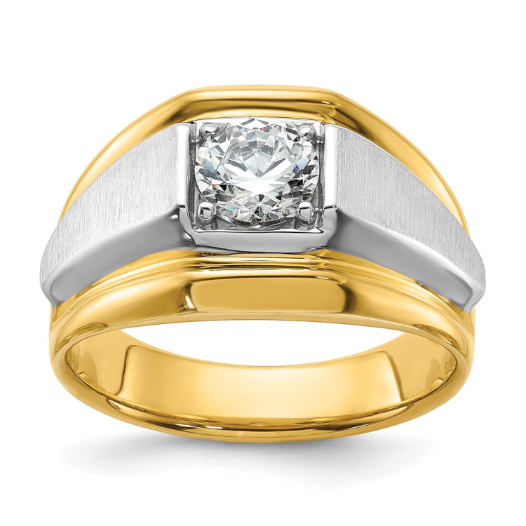 14k Two-tone IBGoodman Men's Polished & Brushed Complete Lab Grown Diamond