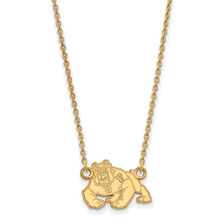 14k Gold LogoArt California State University Fresno Bulldog Small Pendant 18 inch Necklace