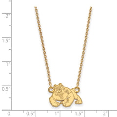14k Gold LogoArt California State University Fresno Bulldog Small Pendant 18 inch Necklace