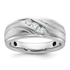 IBGoodman 14k Men's Polished Satin and Grooved 3-Stone 1/3 Carat AA Quality Diamond Ring