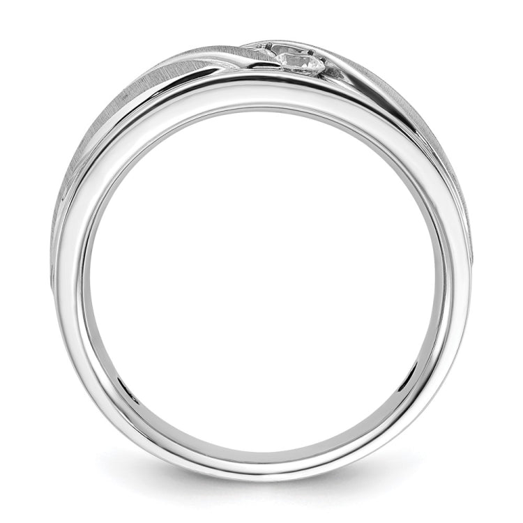 IBGoodman 14k Men's Polished Satin and Grooved 3-Stone 1/3 Carat AA Quality Diamond Ring