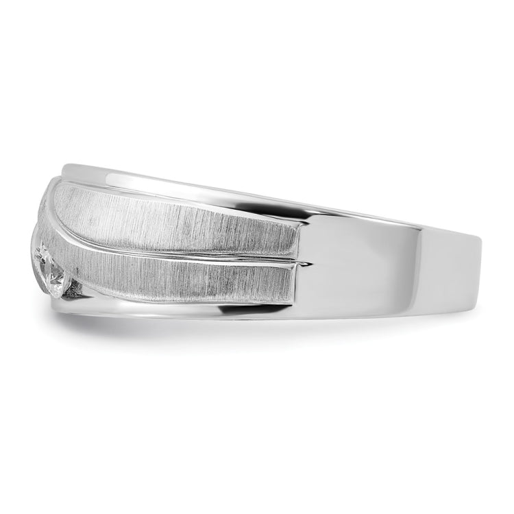 IBGoodman 14k Men's Polished Satin and Grooved 3-Stone 1/3 Carat AA Quality Diamond Ring