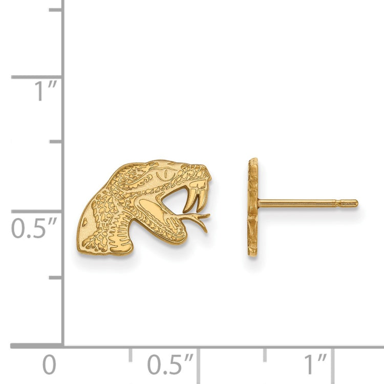 10k Gold LogoArt Florida A and M University Rattler Extra Small Post Earrings
