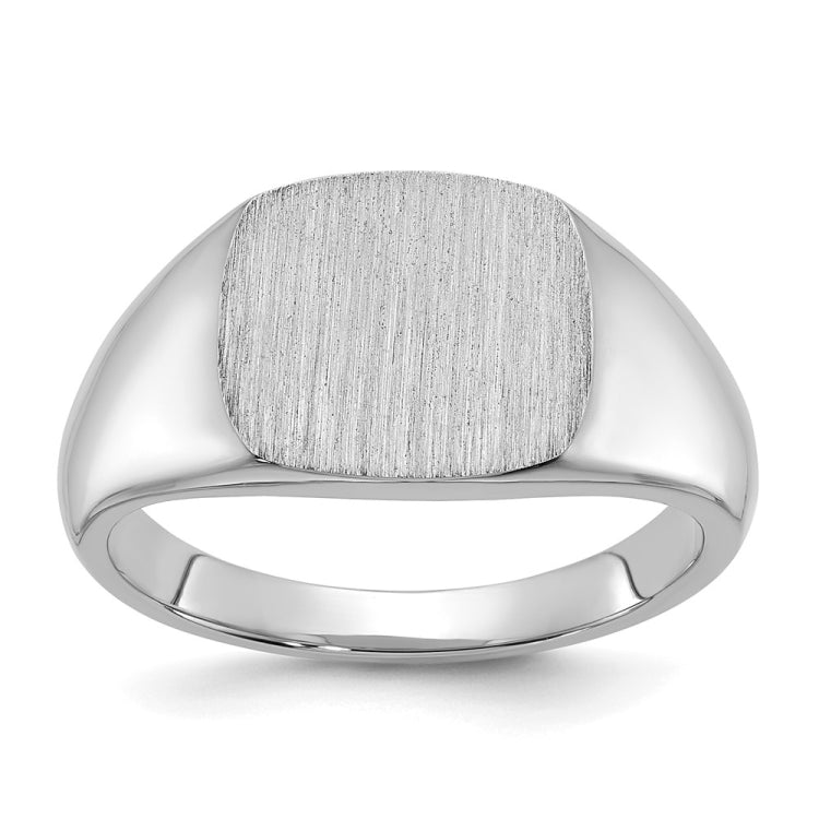 10kw 12mm x 12mm cushion face signet ring.