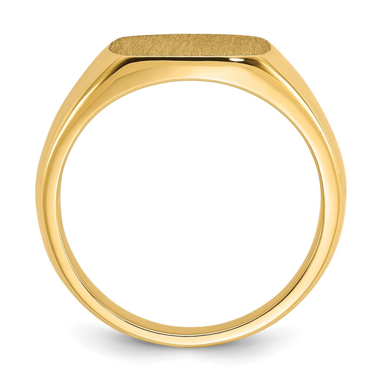 10ky 12mm x 12mm cushion face signet ring.