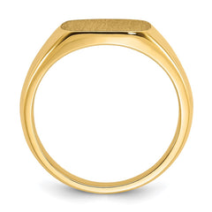 10ky 12mm x 12mm cushion face signet ring.