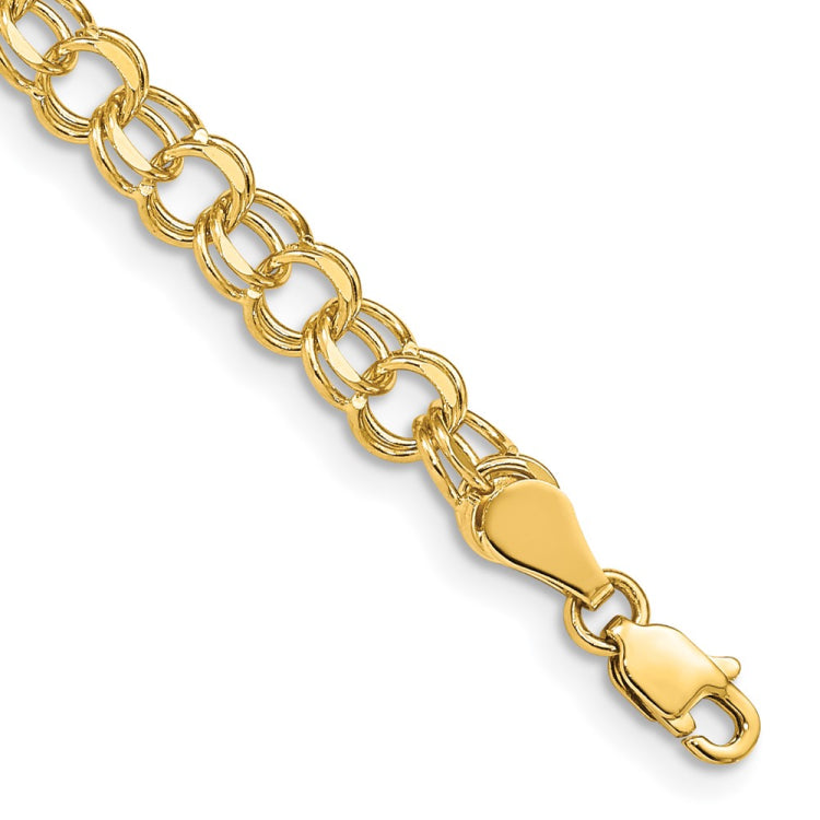 14k 5mm Solid Double Link 7 inch Charm Bracelet
