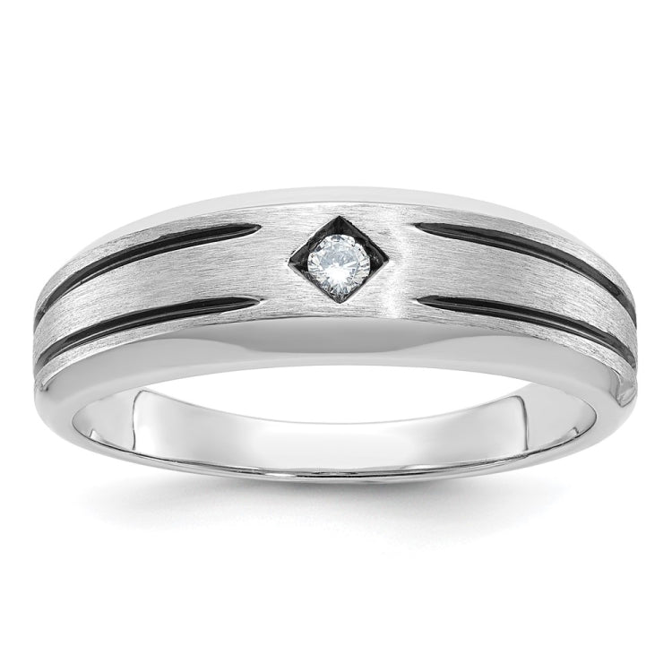 10K White Gold Polished and Satin with Black Rhodium Diamond Men's Ring