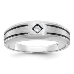 10K White Gold Polished and Satin with Black Rhodium Diamond Men's Ring