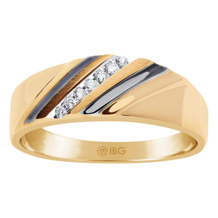 10k Yellow Gold Men's Diamond Ring w/ Black Rhodium Accent Mounting