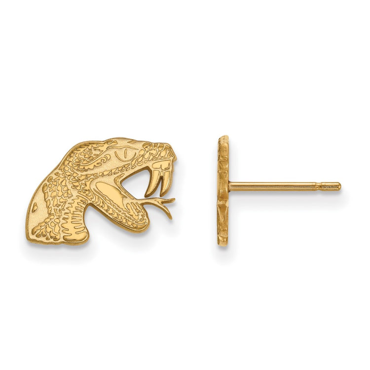14k Gold LogoArt Florida A and M University Rattler Extra Small Post Earrings