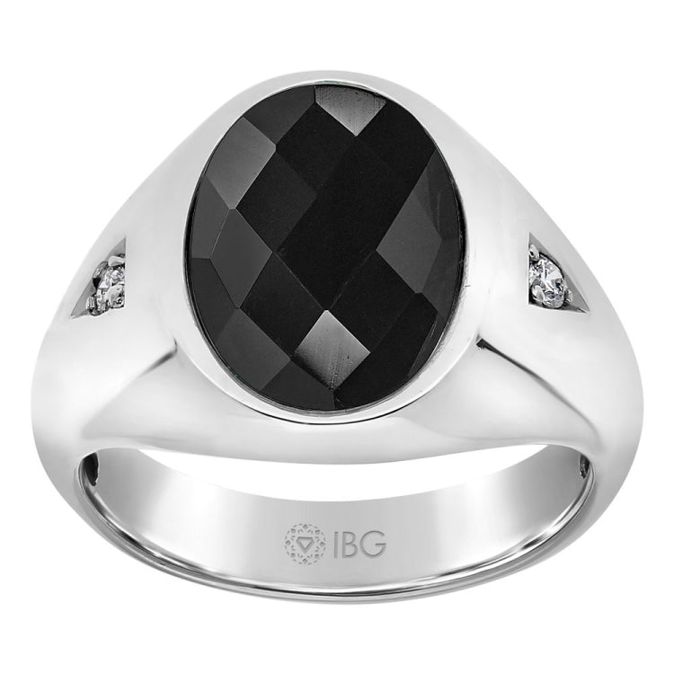 10k White Gold Gents Diamond and Onyx Ring