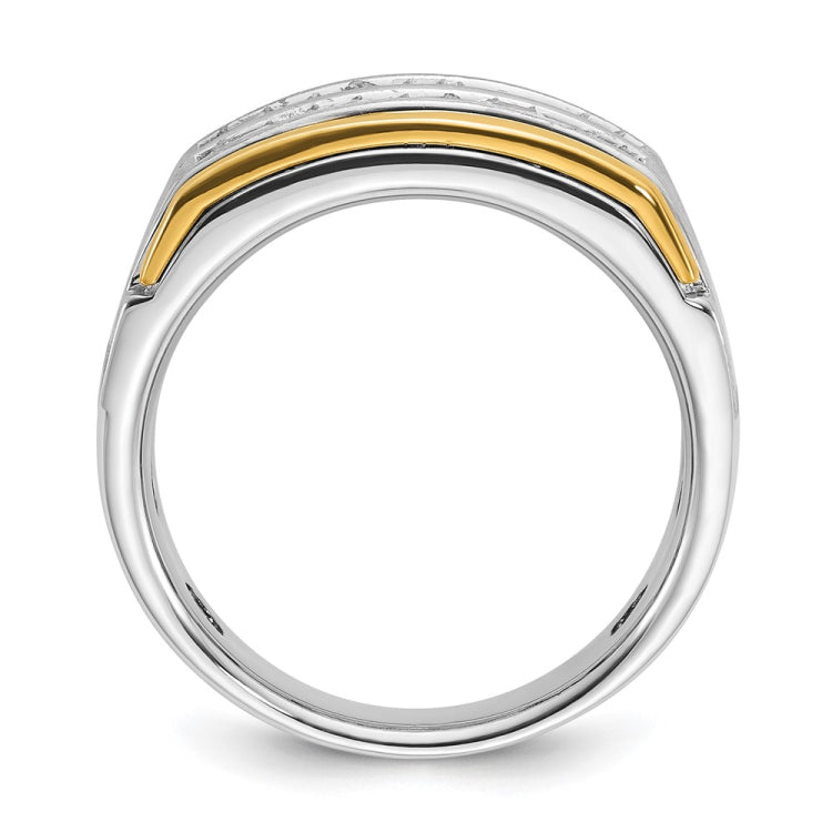 IBGoodman 14k Two-tone Men's Polished and Satin 2-Row Square Stones Ring Mounting