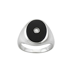 10k Men's Yellow Gold Diamond Solitaire and Oval Onyx Ring 1/10ct