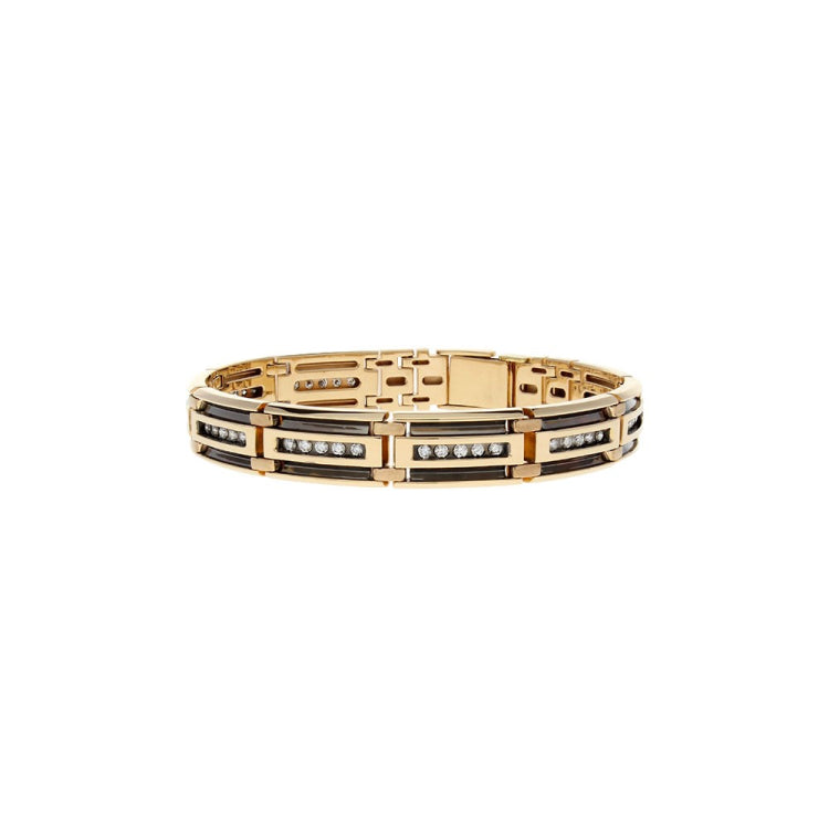 Men's Yellow Gold Diamond Link Bracelet with Box Clasp Mounting