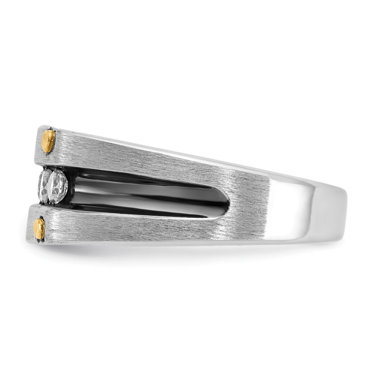 IBGoodman 10k Two-tone with Black Rhodium Men's Polished Satin and Grooved 5-Stone 1/2 Carat A Quality Diamond Ring