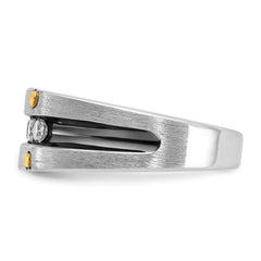 IBGoodman 10k Two-tone with Black Rhodium Men's Polished Satin and Grooved 5-Stone 1/2 Carat A Quality Diamond Ring